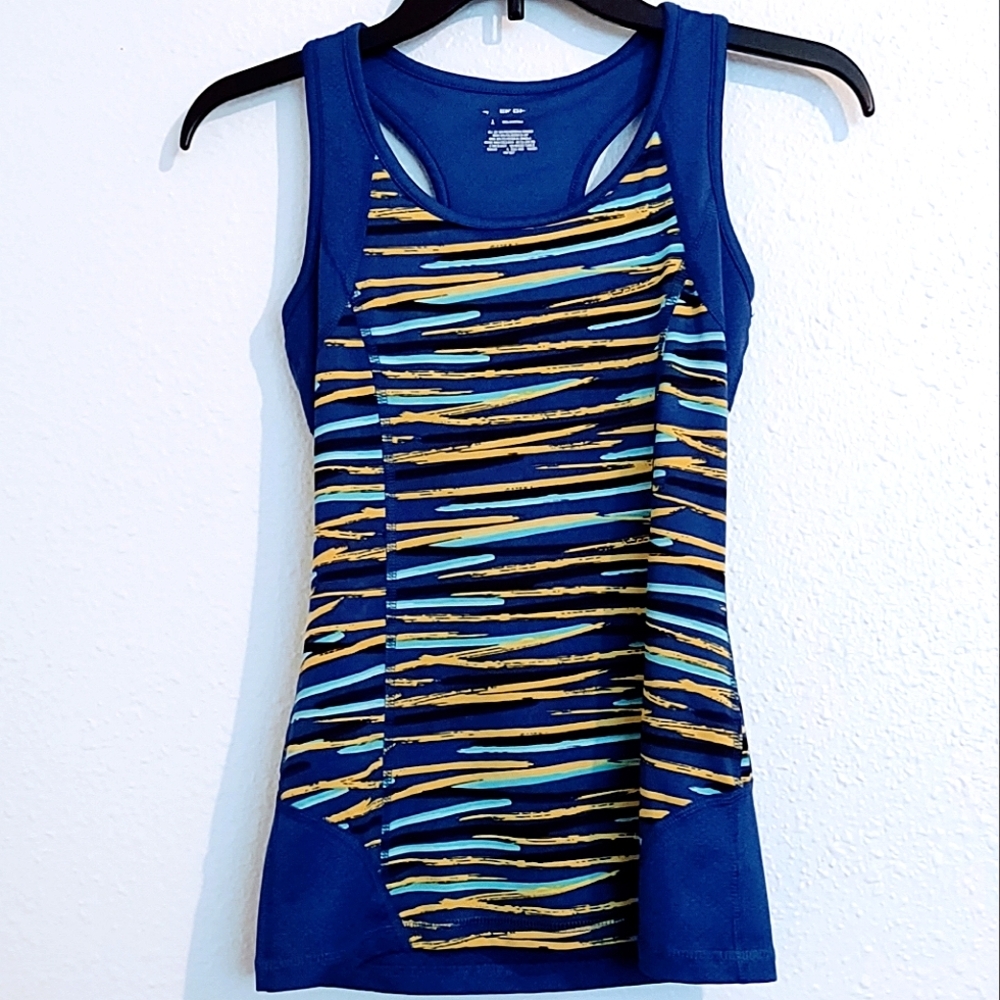TEK GEAR BLUE WITH WILD STRIPES RACER BACK AND SPORTS BRA INSERT SIZE XS
